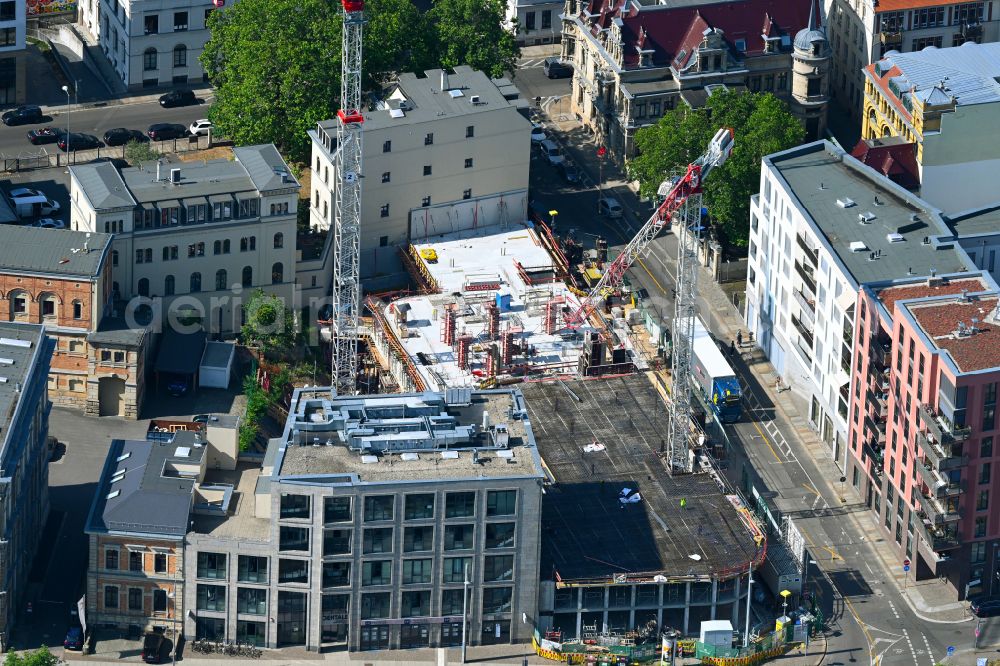 Aerial image Leipzig - Construction site for the new residential and commercial Corner house - building Johannisplatz on street Talstrasse in the district Zentrum-Suedost in Leipzig in the state Saxony, Germany