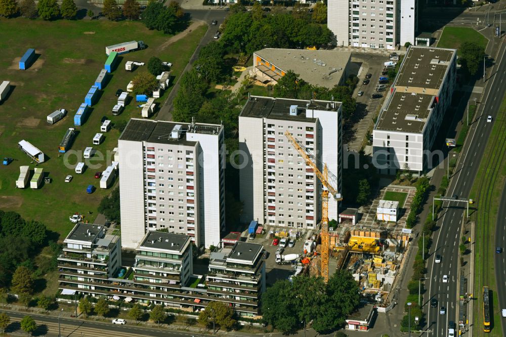 Dresden from above - Construction site for the new residential and commercial Corner house - building Lennestrasse corner on street Grunaer Strasse in the district Seevorstadt-Ost in Dresden in the state Saxony, Germany