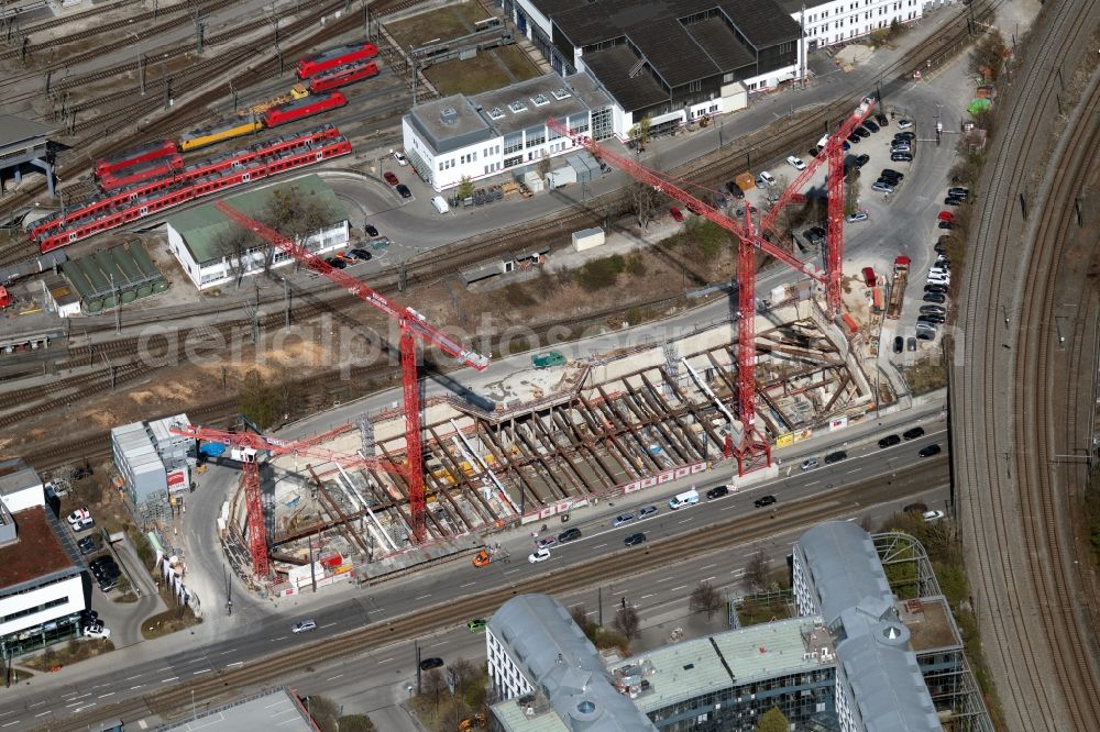 Aerial image München - Construction site for the new residential and commercial Corner house - building on Landsberger Strasse corner Bahnstrasse in the district Laim in Munich in the state Bavaria, Germany