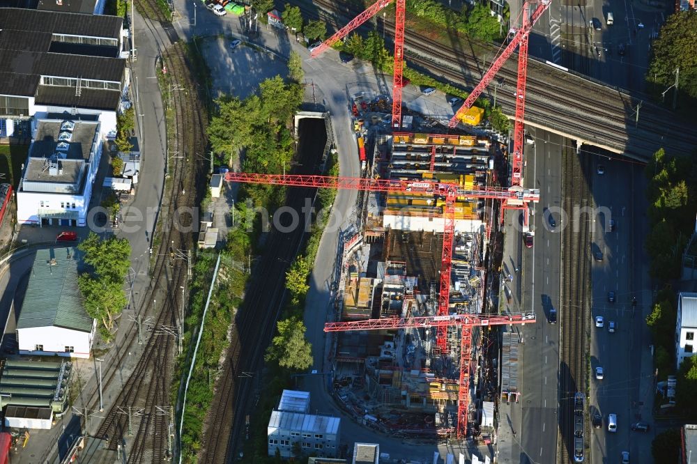 Aerial image München - Construction site for the new residential and commercial Corner house - building on Landsberger Strasse corner Bahnstrasse in the district Laim in Munich in the state Bavaria, Germany