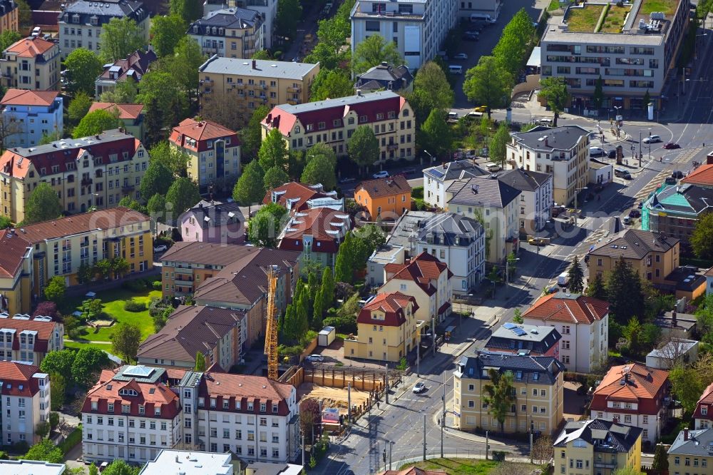 Aerial image Dresden - Construction site for the new residential and commercial Corner house - building Schandauer Strasse corner Ludwig-Hartmann-Strasse in the district Blasewitz in Dresden in the state Saxony, Germany