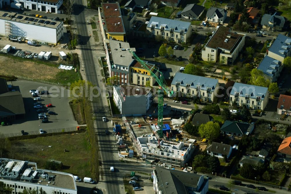 Aerial photograph Berlin - Construction site for the new construction of a corner building and apartment building Jean-Calas-Weg - Triftstrasse in the French Buchholz district in Berlin, Germany