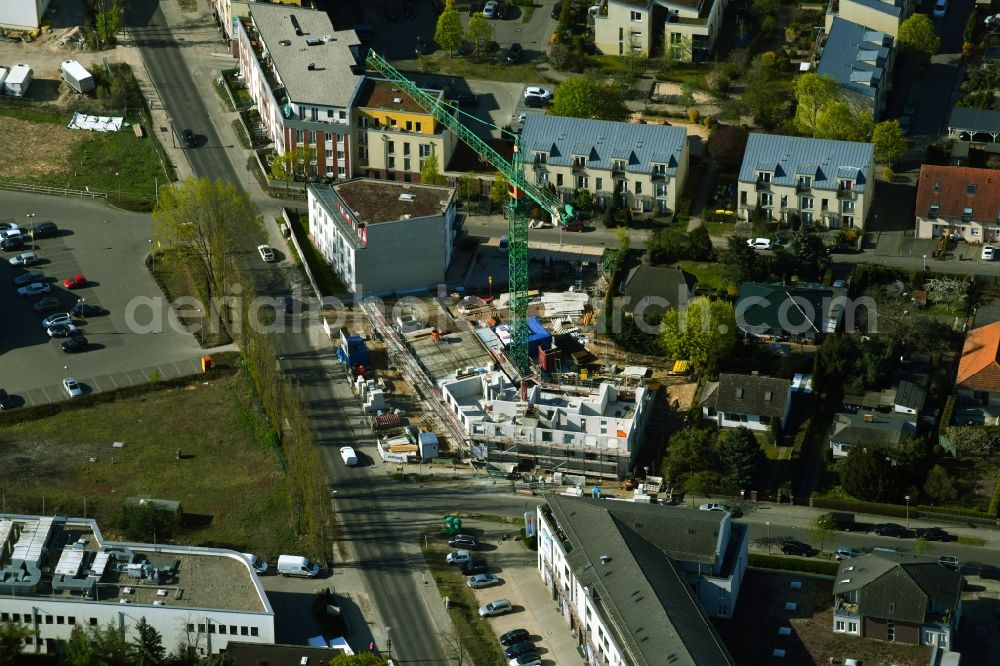 Berlin from above - Construction site for the new construction of a corner building and apartment building Jean-Calas-Weg - Triftstrasse in the French Buchholz district in Berlin, Germany