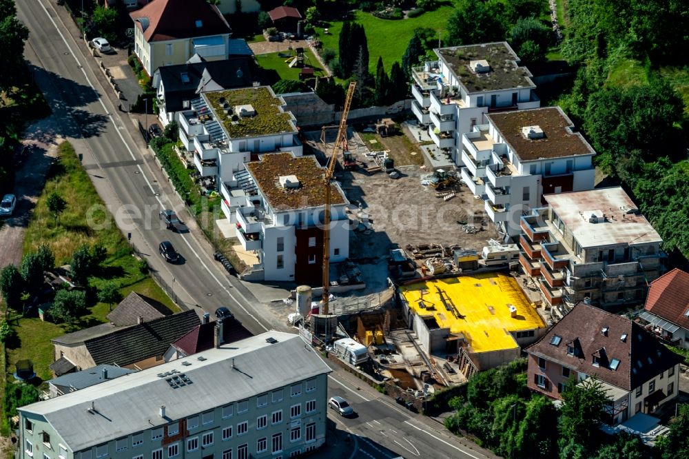 Ettenheim from the bird's eye view: Construction site for the new residential and commercial Corner house - building Otto Stoelker Strasse in Ettenheim in the state Baden-Wurttemberg, Germany