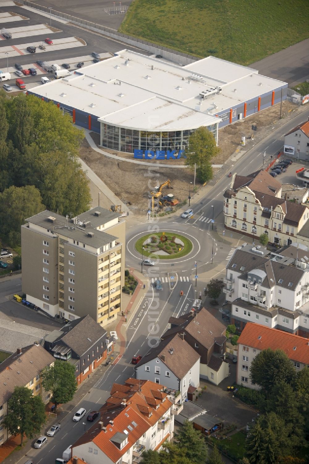 Castrop-Rauxel from the bird's eye view: EDEKA shopping center construction in Castrop-Rauxel in North Rhine-Westphalia