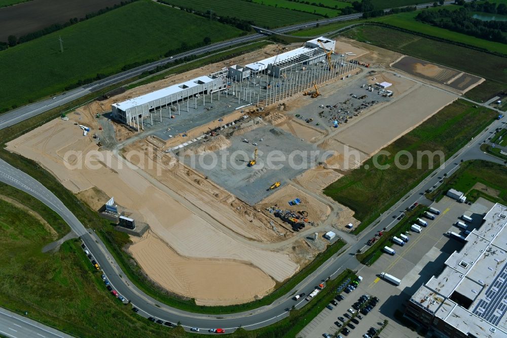 Aerial photograph Neumünster - EDEKA - Construction site for a warehouse and forwarding building with Frischelager on Eichhofpark in Neumuenster in the state Schleswig-Holstein, Germany