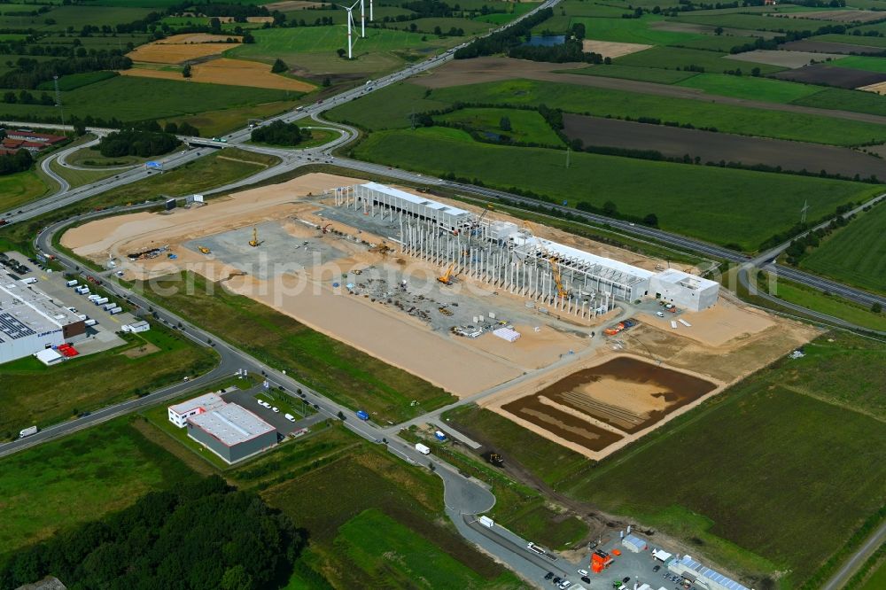 Aerial image Neumünster - EDEKA - Construction site for a warehouse and forwarding building with Frischelager on Eichhofpark in Neumuenster in the state Schleswig-Holstein, Germany