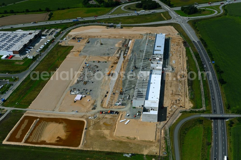 Aerial image Neumünster - EDEKA - Construction site for a warehouse and forwarding building with Frischelager on Eichhofpark in Neumuenster in the state Schleswig-Holstein, Germany