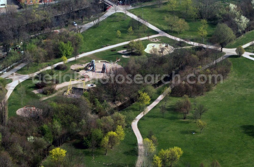 Aerial image Erfurt - View of the refurbished egaarena and the adjacent playground, located on the grounds of the ega garden and amusement park near Erfurt in Thuringia