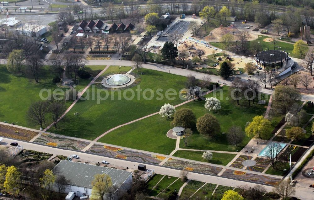 Erfurt from above - View of the refurbished egaarena and the adjacent playground, located on the grounds of the ega garden and amusement park near Erfurt in Thuringia