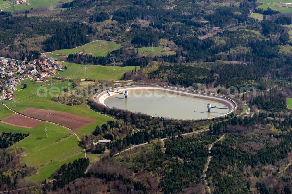 Aerial photograph Bad Säckingen - High storage reservoir Eggbergbecken in the district Egg of the village Rickenbach in the state Baden-Wurttemberg, Germany. Situated on the high plateau of the Hotzenwald in the Black Forest