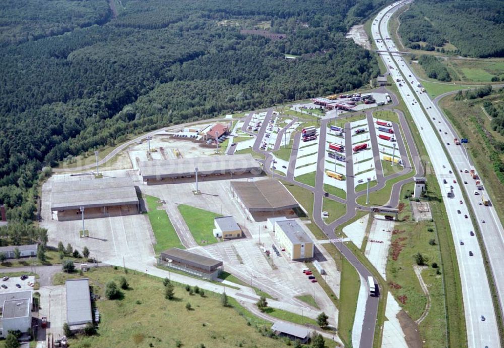 Aerial photograph Marienborn - 16.08.02 ehem. Grenzübergangstelle an der Autobahn in Marienborn / Sachsen - Anhalt.