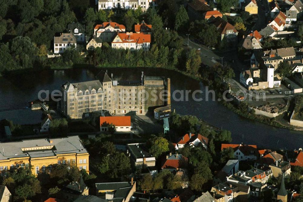 Bernburg from the bird's eye view: Blick auf die ehemahlige Getreidemühle der Stadt Bernburg. In der Bildmitte ist ein Teil der Schleusen- anlage zu erkennen.