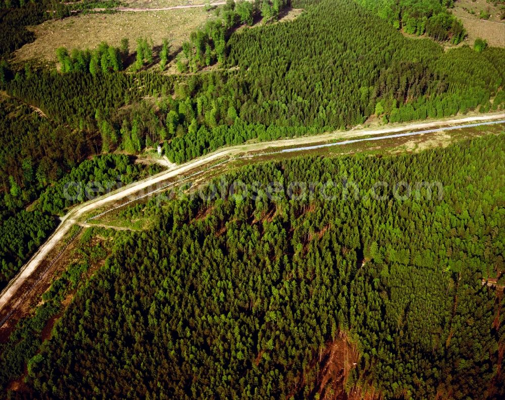 Wurzbach from the bird's eye view: Former inner German border between Bavaria and Thuringia in Wurzbach in the state of Thuringia. The inner-german border used to separate the GDR from the BRD over fourty years. The border with its watchtowers and facilities spanned over 1400 km