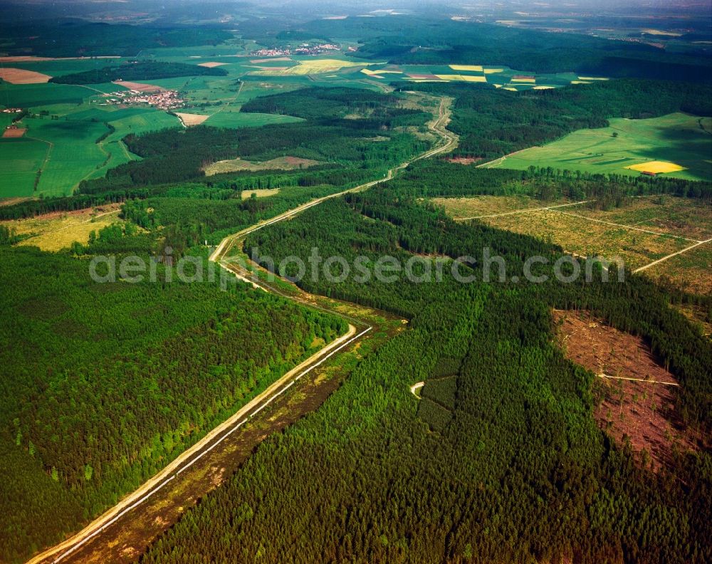 Aerial image Wurzbach - Former inner German border between Bavaria and Thuringia in Wurzbach in the state of Thuringia. The inner-german border used to separate the GDR from the BRD over fourty years. The border with its watchtowers and facilities spanned over 1400 km