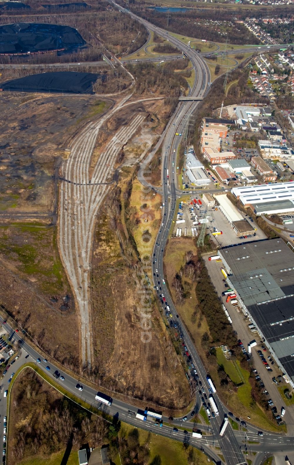 Essen from above - Former coal fallow between the federal highway B224 and the motorway A42 in Essen in North Rhine-Westphalia