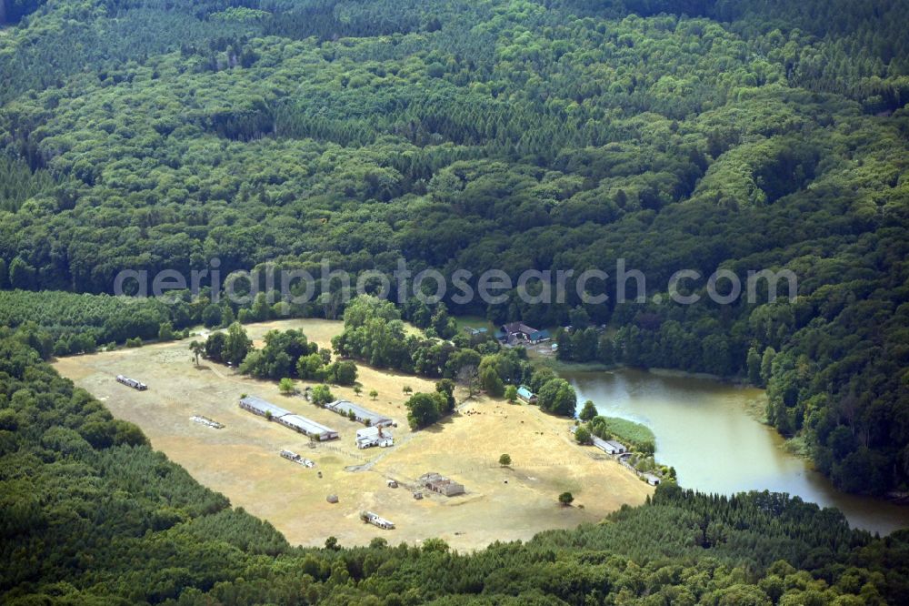 Aerial image Carpin - Former Stalled equipment for poultry farming and poultry production Goldenbaumer Muehle in Carpin in the state Mecklenburg - Western Pomerania, Germany