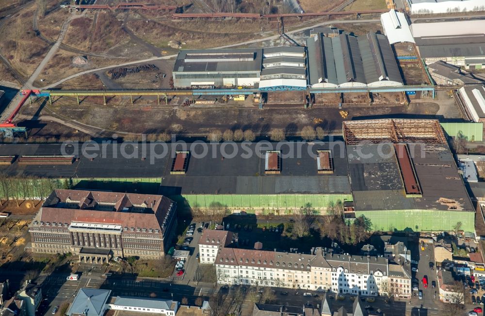 Dortmund from above - Former headquarters, administrative building and production halls of the Hoesch-Stahl AG in Dortmund in the federal state North Rhine-Westphalia