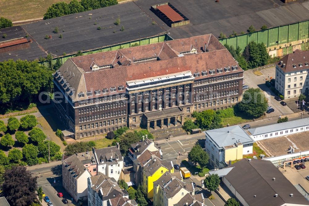 Dortmund from above - Former headquarters, administrative building and production halls of the Hoesch-Stahl AG in Dortmund in the federal state North Rhine-Westphalia