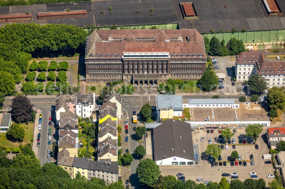 Dortmund from the bird's eye view: Former headquarters, administrative building and production halls of the Hoesch-Stahl AG in Dortmund in the federal state North Rhine-Westphalia