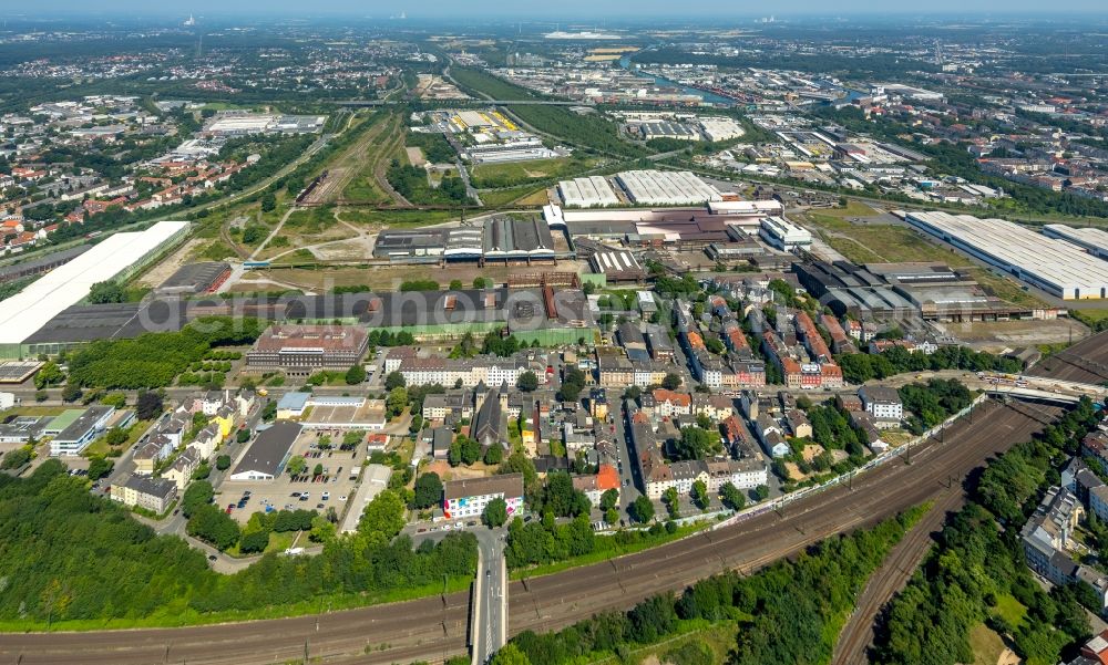 Dortmund from the bird's eye view: Former headquarters, administrative building and production halls of the Hoesch-Stahl AG in Dortmund in the federal state North Rhine-Westphalia