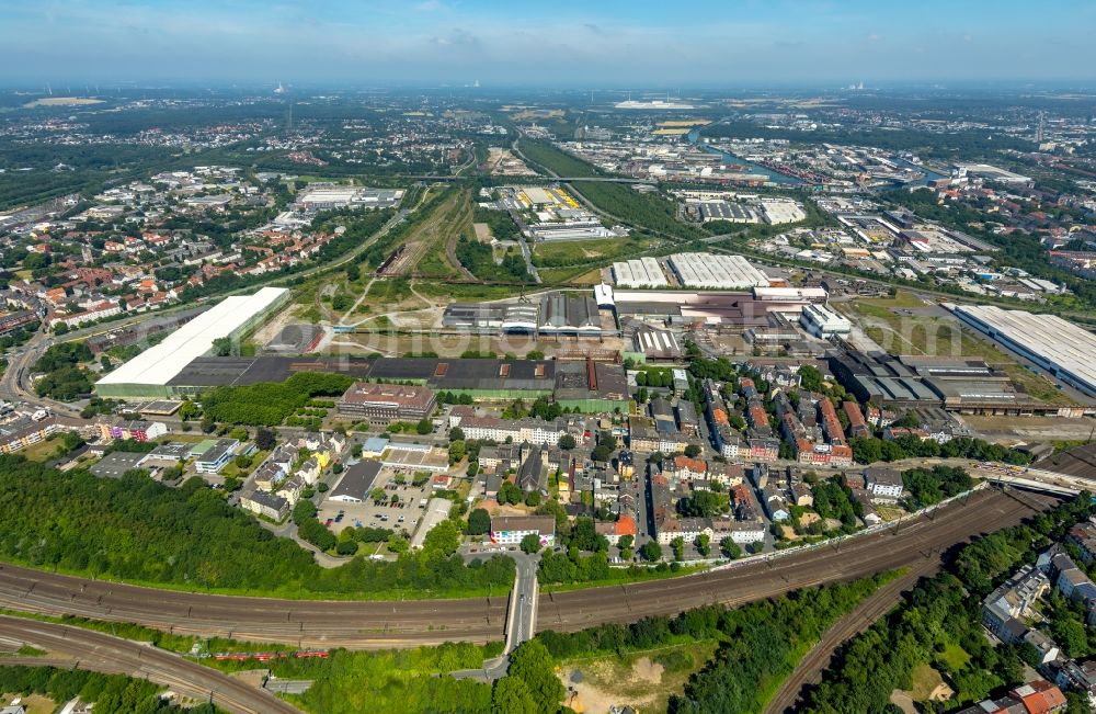 Aerial image Dortmund - Former headquarters, administrative building and production halls of the Hoesch-Stahl AG in Dortmund in the federal state North Rhine-Westphalia