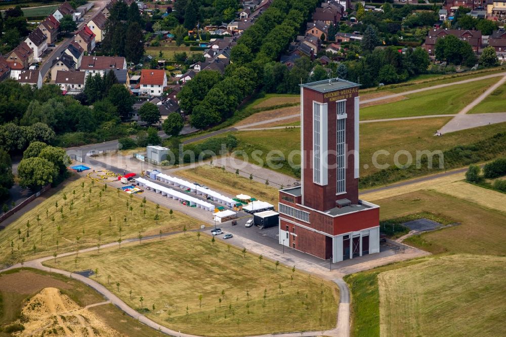 Aerial photograph Bönen - Former winding tower of the Zeche Koenigsborn the shaft 4 at Boenen in the Ruhr area in North Rhine-Westphalia