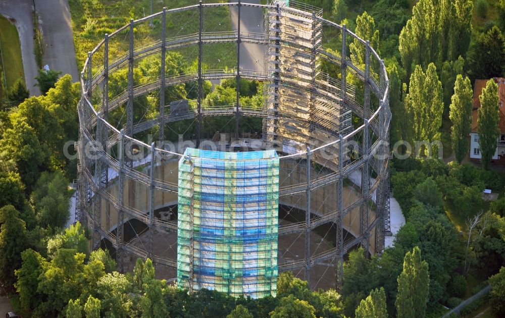 Berlin from the bird's eye view: View of a former gasometer on the closed down GASAG area at the Lankwitzer Street in Berlin-Mariendorf