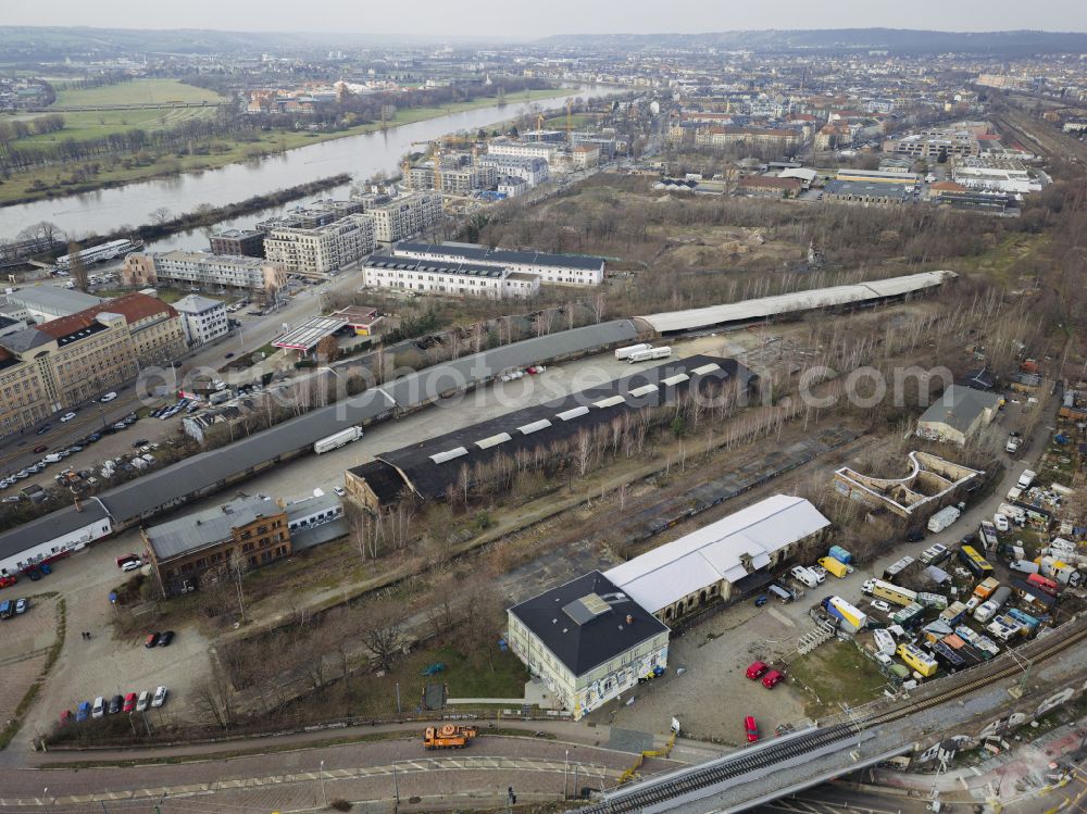 Aerial image Dresden - Former Leipzig train station Dresden in the state of Saxony, Germany