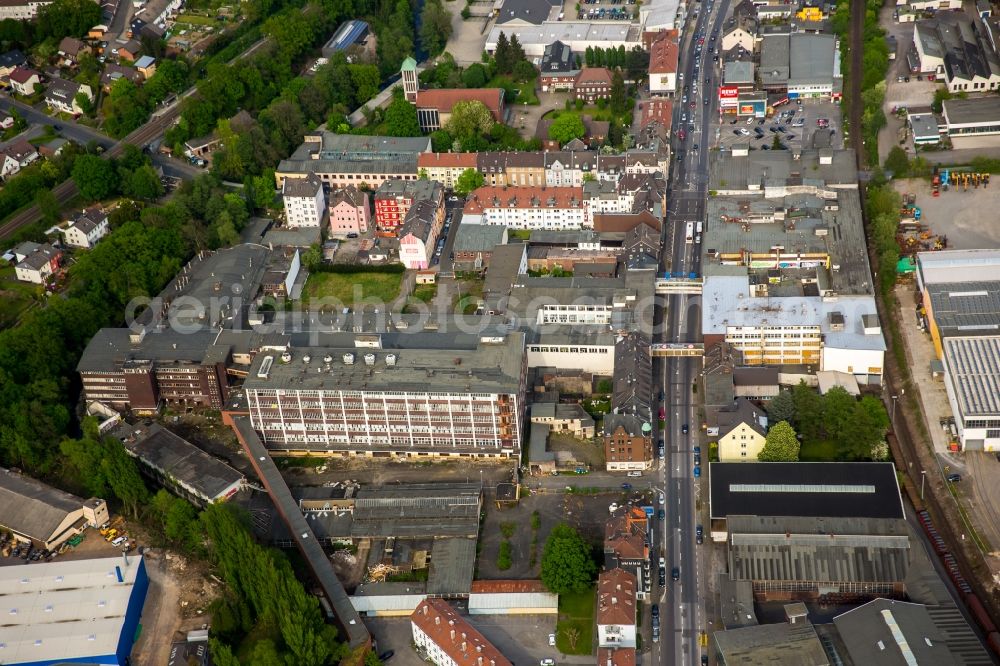 Aerial image Hagen - Former premises of Brandt Zwieback-Schokoladen GmbH + Co. KG in the industrial area on Enneper Strasse in the Haspe part of Hagen in the state of North Rhine-Westphalia. The former factory is located on the Western edge of the town