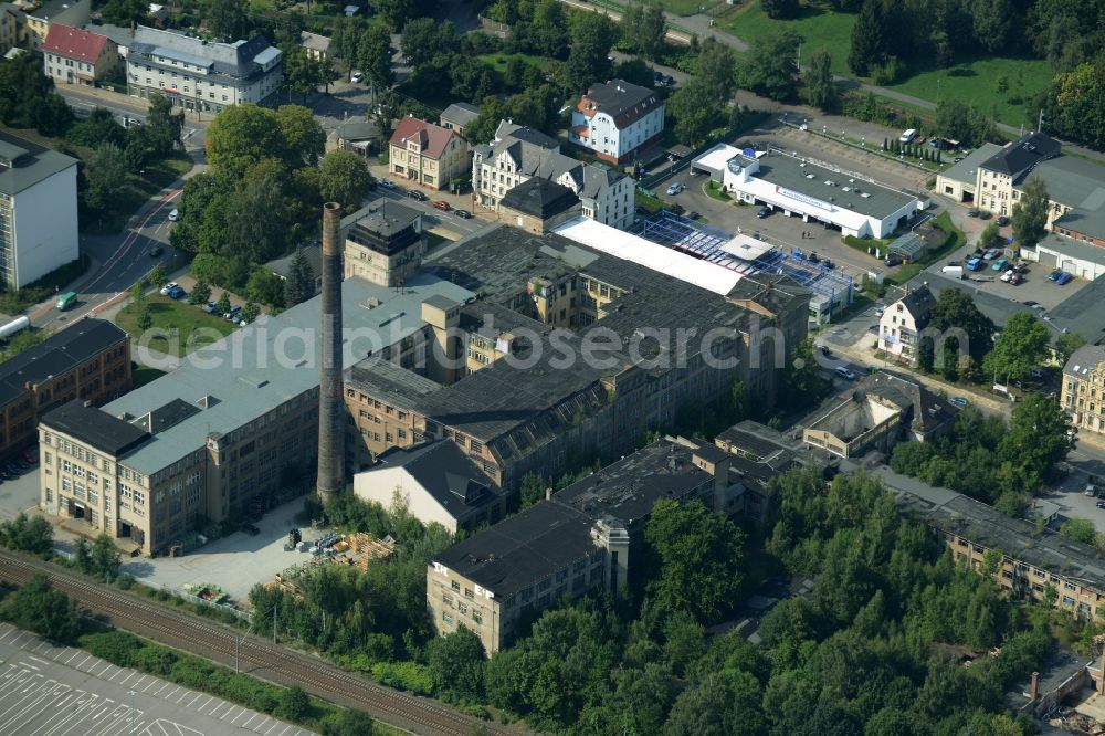 Aerial photograph Chemnitz - Former company grounds and historic factory facilities of Wan derer Works AG in Chemnitz in the state of Saxony. The company used to be an important producer of bicycles, motorbikes, cars, office machines and tools. View of the factory on Zwickauer Strasse