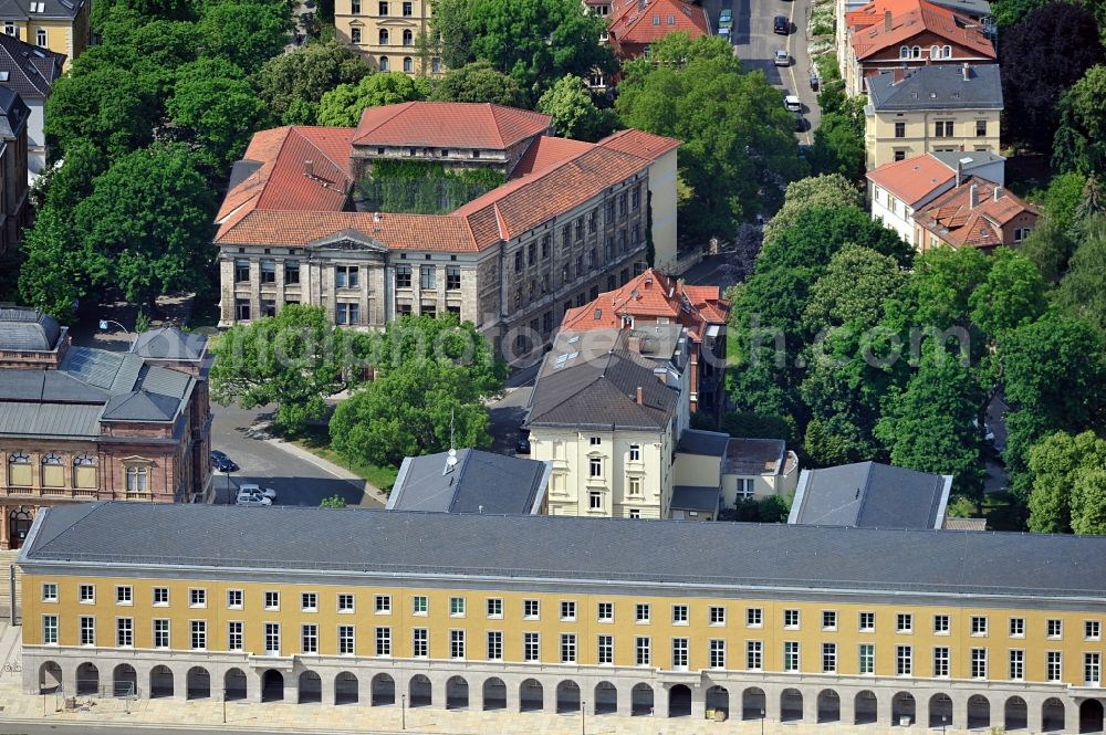 Weimar from above - Former Gauforum at Weimar Square and Bertuch Vocational School in Weimar in the state of Thuringia