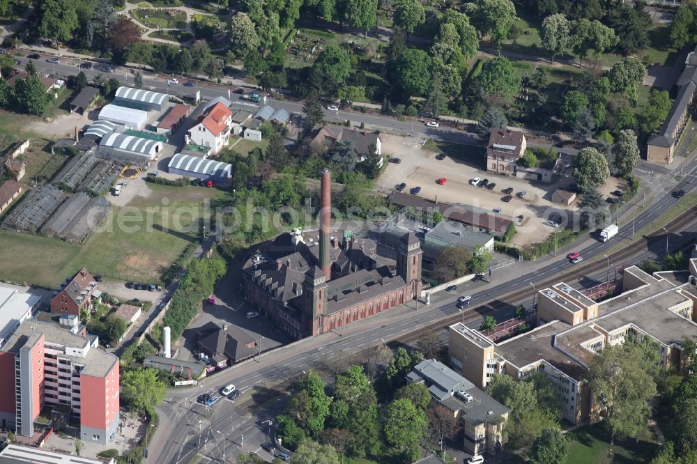 Aerial image Mannheim - Former heating plant, disinfection facility, and laundry facilities for the municipal hospital, steam generation for the Hospital (and other customers of the MVV), workshop, laboratories, offices, University Medical Center Mannheim in the state of Baden Wurttemberg