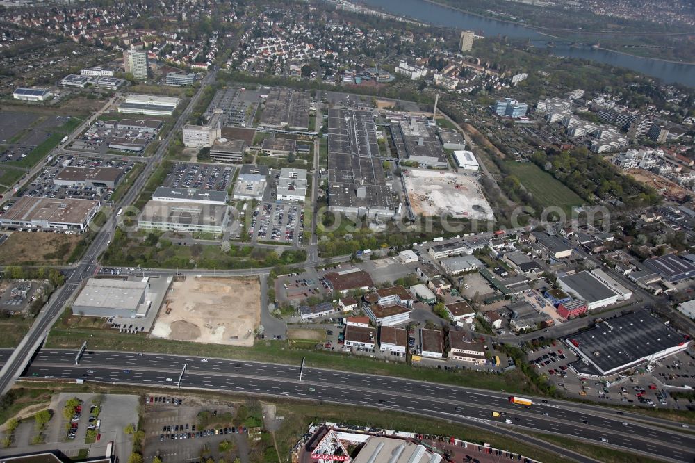 Mainz Weisenau from the bird's eye view: Development area of the former IBM area in Mainz in Rhineland-Palatinate