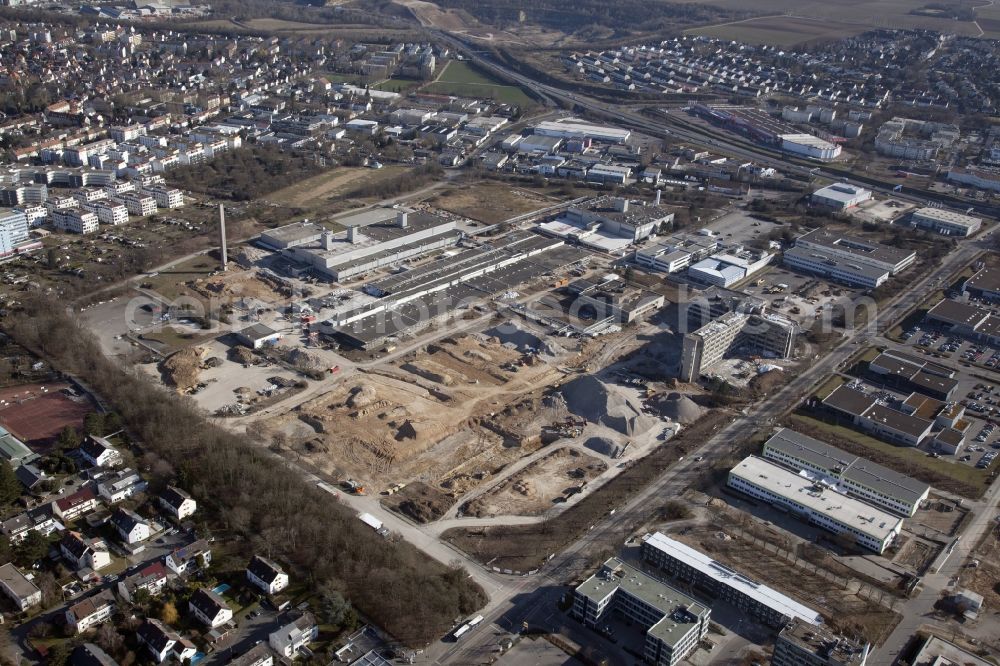 Aerial image Mainz - Development area of the former IBM site in the area of the Heilig Kreuz Weg in Mainz Weisenau in Rhineland-Palatinate