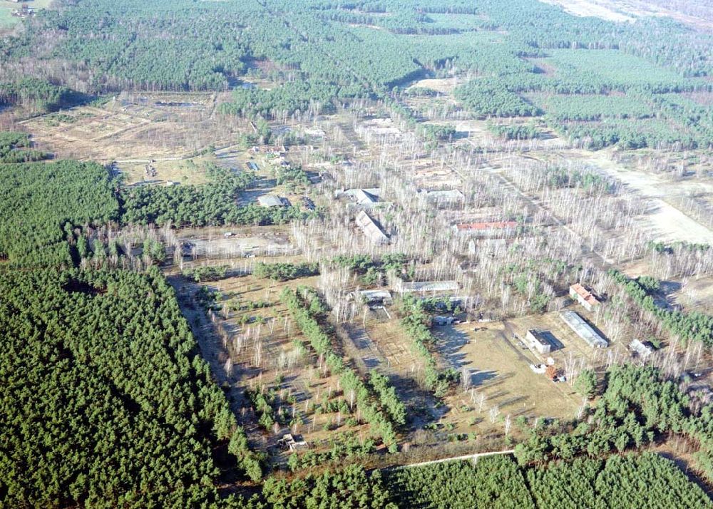 Aerial photograph Drachhausen - Ehemaliges Kasernengelände bei Drachhausen in Brandenburg. Renaturierungsfläche der Brandenburgischen Boden GmbH.