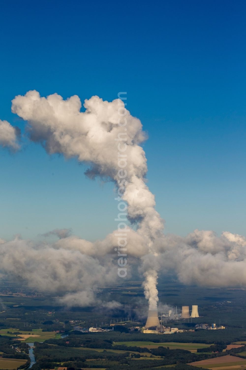 Lingen (Ems) from above - Former Kernkaftwerk NPP and natural gas power plant Emsland in Lingen on the Ems in Lower Saxony