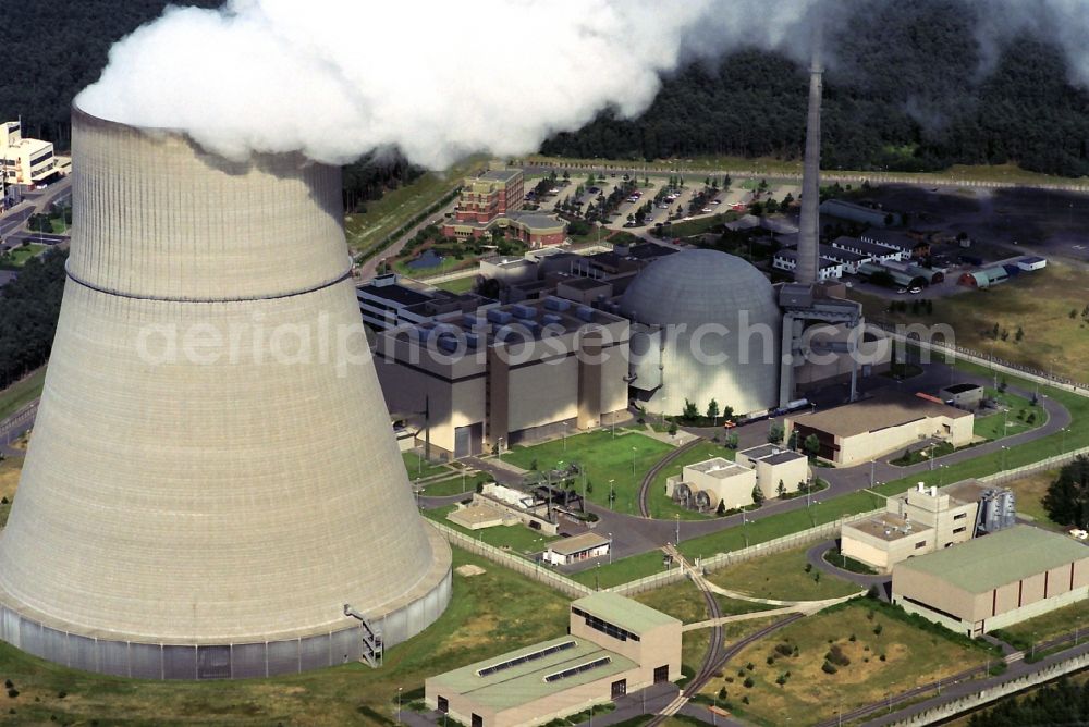 Lingen from above - Former Kernkaftwerk NPP and natural gas power plant Emsland in Lingen on the Ems in Lower Saxony