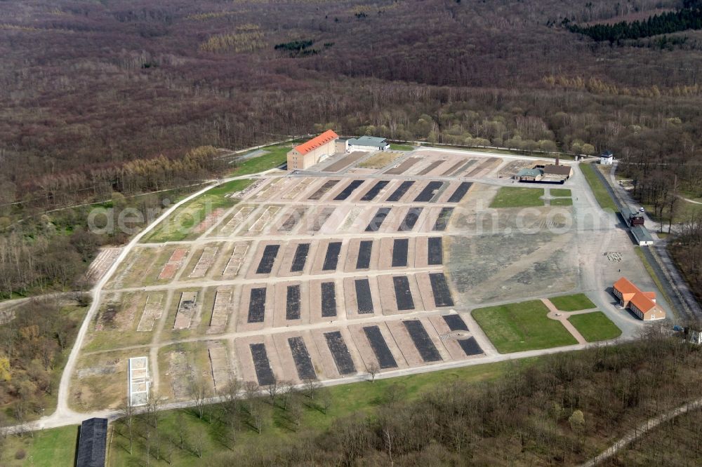 Aerial photograph Weimar - View at the barracks area of the former concentration camp Buchenwald in Weimar in Thuringia. Is the location of the prisoner barracks, the Chamber building (closet) to see today's Museum with permanent exhibition, crematorium