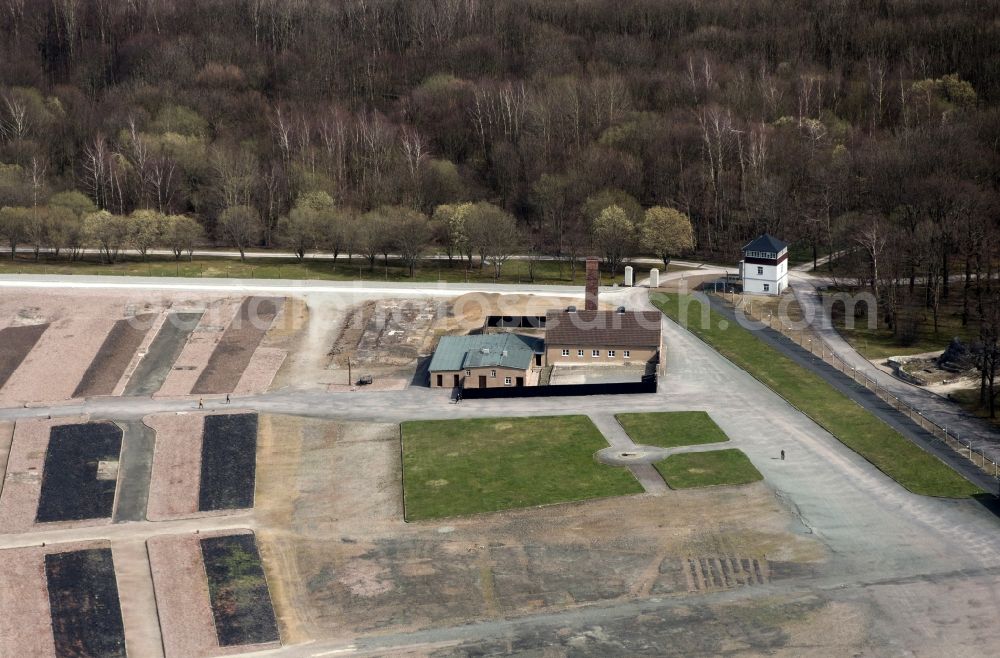 Weimar from above - View at the barracks area of the former concentration camp Buchenwald in Weimar in Thuringia. Is the location of the prisoner barracks, the Chamber building (closet) to see today's Museum with permanent exhibition, crematorium