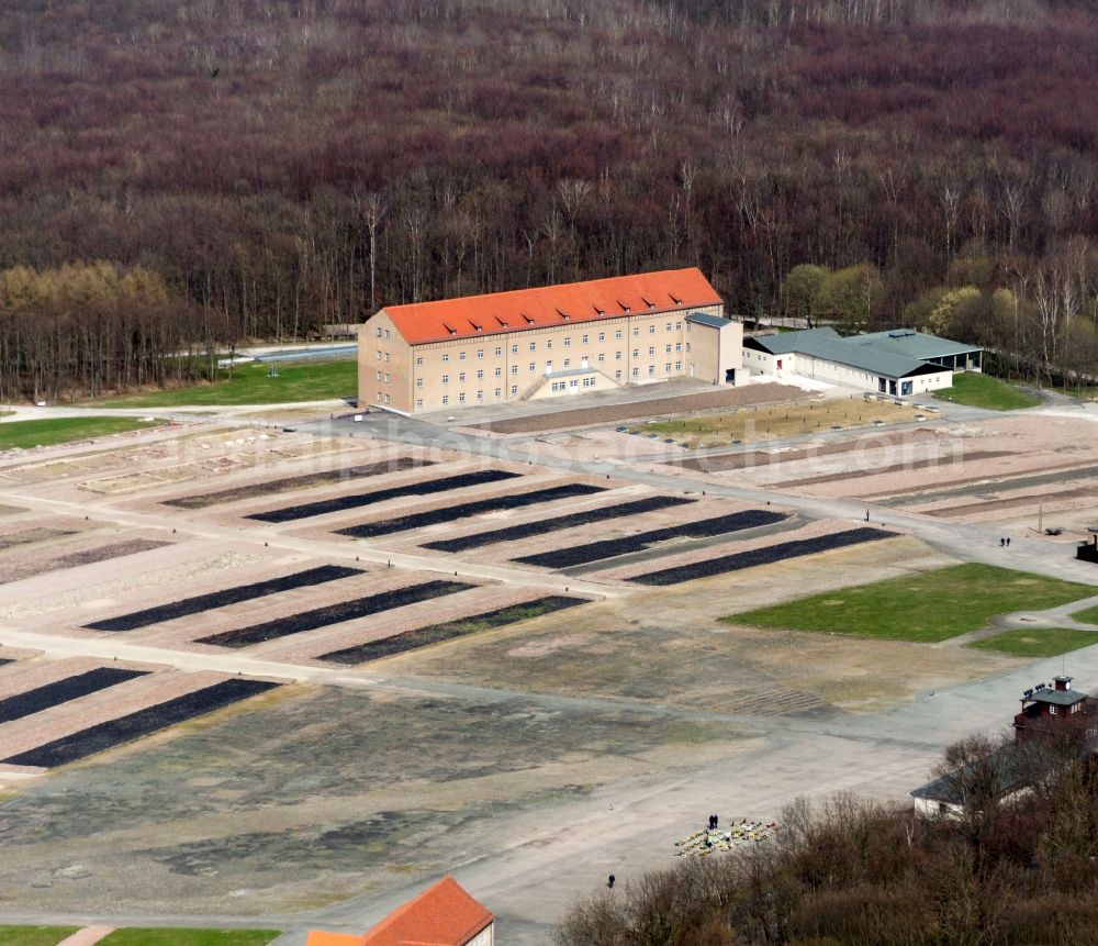 Aerial photograph Weimar - View at the barracks area of the former concentration camp Buchenwald in Weimar in Thuringia. Is the location of the prisoner barracks, the Chamber building (closet) to see today's Museum with permanent exhibition, crematorium