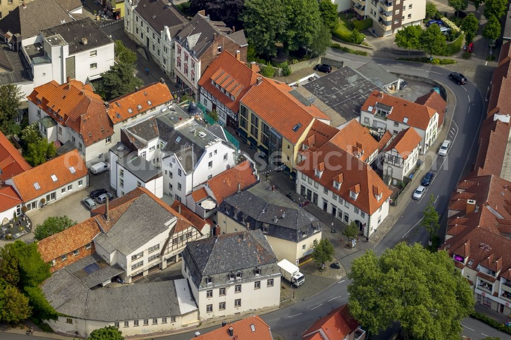 Werl from the bird's eye view: Former furniture store Friedrich & Neuschaefer at the streets Kaemperstrasse and Steinerstrasse in Werl in the state North Rhine-Westphalia. The pedestrian area Steinerstrasse is part of the historical city center
