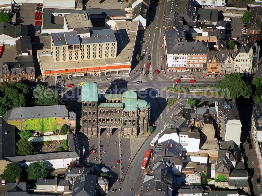 Trier from the bird's eye view: Former Roman Porta Nigra - the city's landmarks in Trier in Rhineland-Palatinate