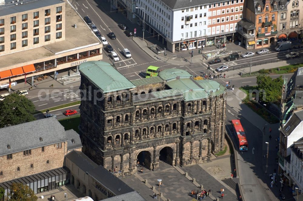 Aerial image Trier - Former Roman Porta Nigra - the city's landmarks in Trier in Rhineland-Palatinate