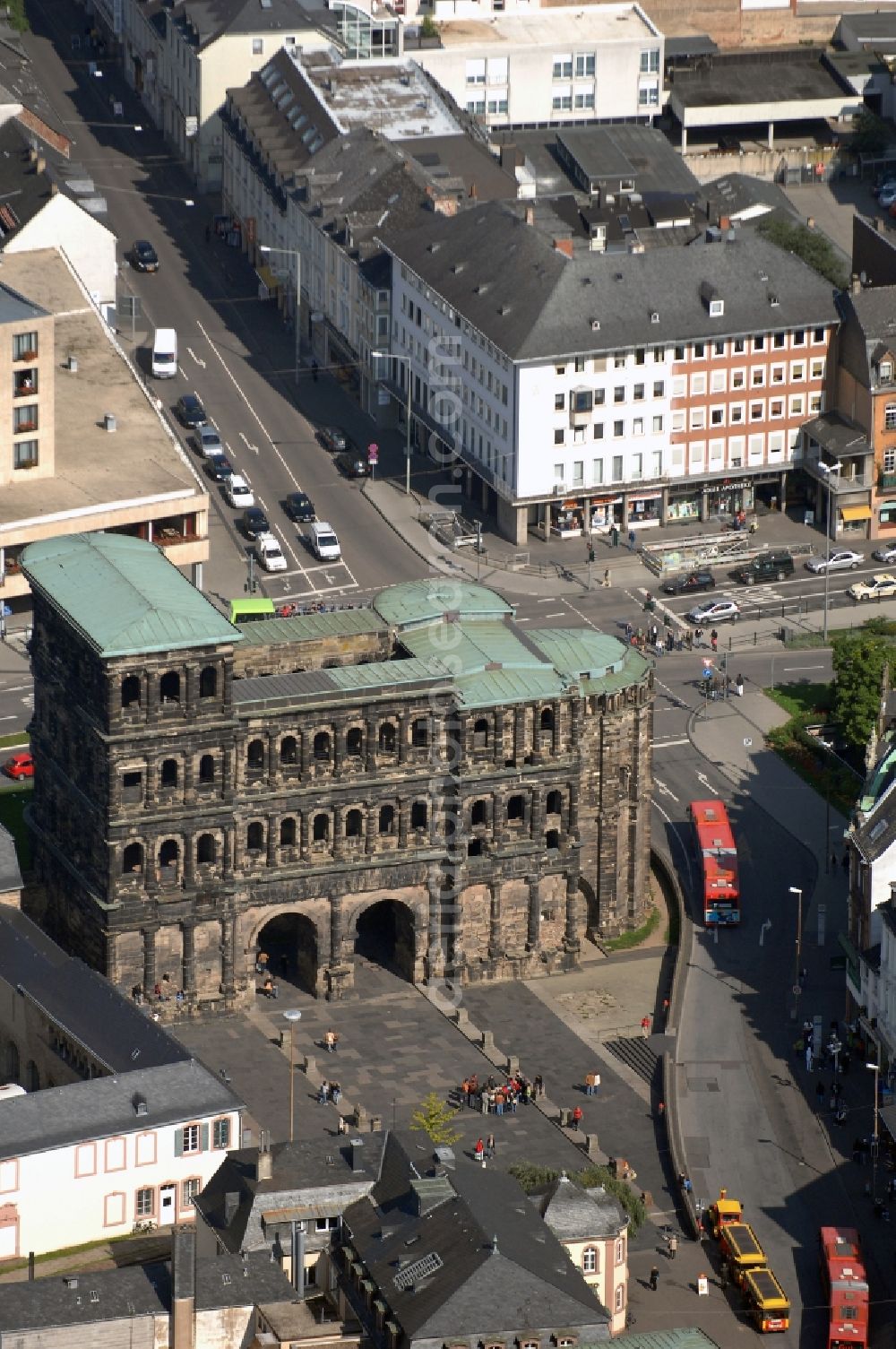 Trier from above - Former Roman Porta Nigra - the city's landmarks in Trier in Rhineland-Palatinate