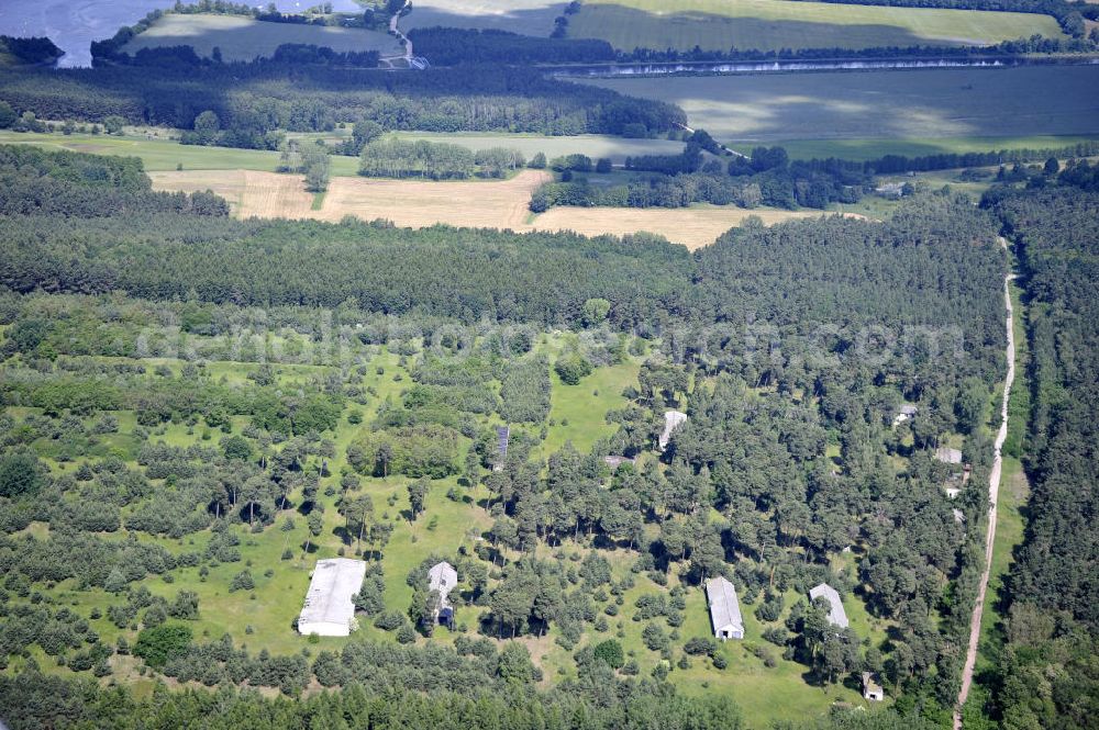 Aerial photograph Detershagen - Blick auf ein ehemaliges Tanklager der NVA Nationale Volksarmee der DDR südlich des Elbe-Havel-Kanals bei Detershagen in Sachsen-Anhalt. View of a former tank farm of the NVA in the GDR National People's Army south of the Elbe-Havel canal to Deter Hagen in Saxony-Anhalt.