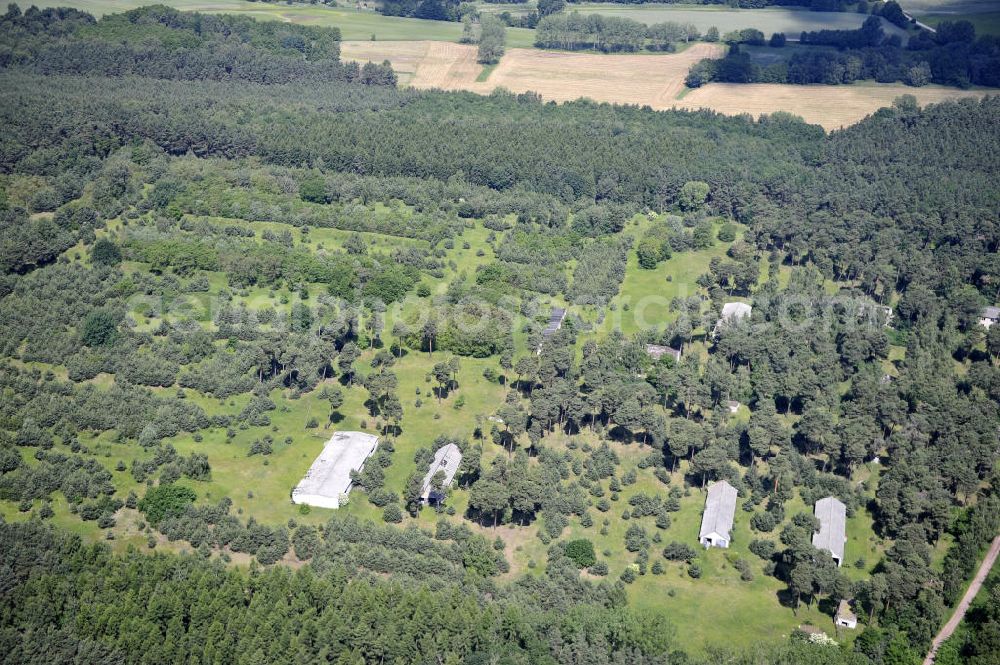 Detershagen from above - Blick auf ein ehemaliges Tanklager der NVA Nationale Volksarmee der DDR südlich des Elbe-Havel-Kanals bei Detershagen in Sachsen-Anhalt. View of a former tank farm of the NVA in the GDR National People's Army south of the Elbe-Havel canal to Deter Hagen in Saxony-Anhalt.