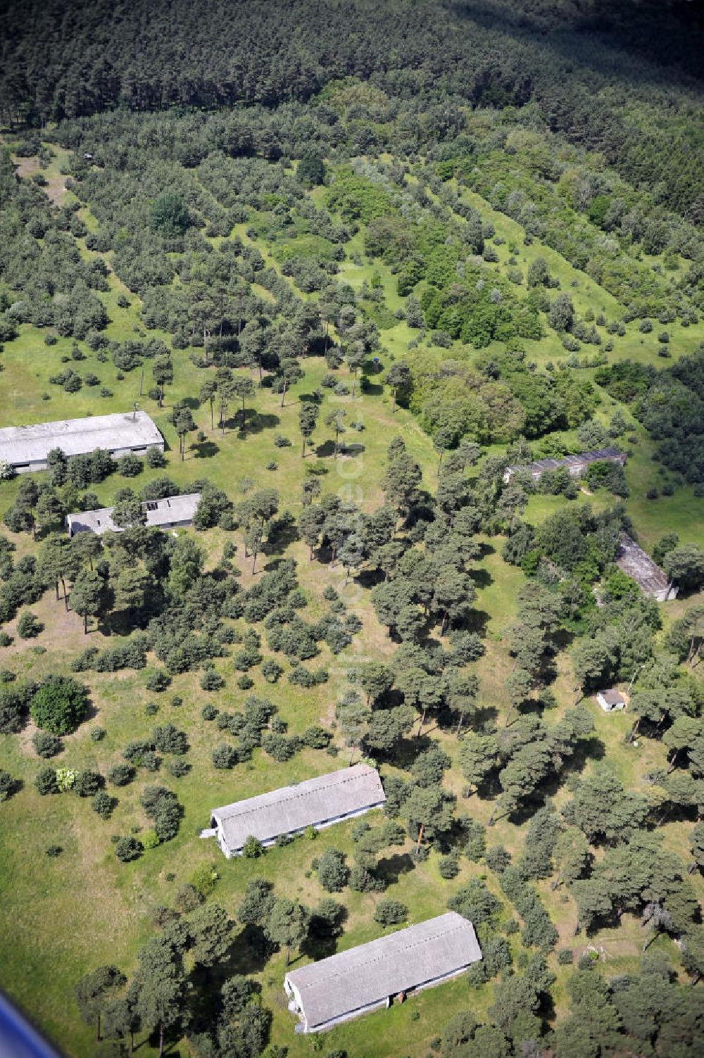 Aerial photograph Detershagen - Blick auf ein ehemaliges Tanklager der NVA Nationale Volksarmee der DDR südlich des Elbe-Havel-Kanals bei Detershagen in Sachsen-Anhalt. View of a former tank farm of the NVA in the GDR National People's Army south of the Elbe-Havel canal to Deter Hagen in Saxony-Anhalt.