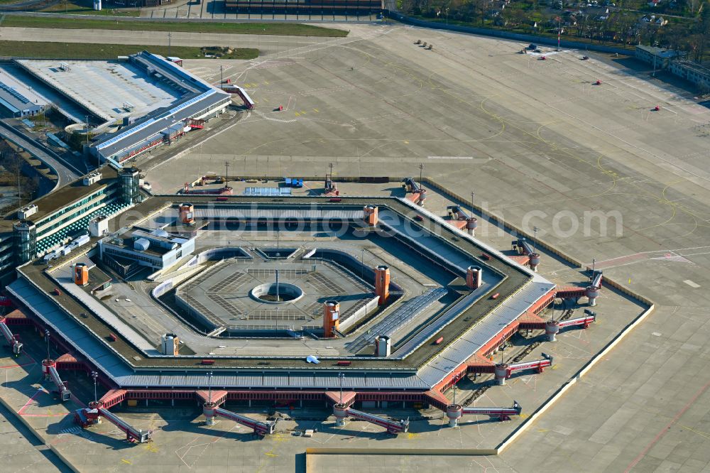 Berlin from above - Dispatch building and terminals on the premises of the former airport in the district Tegel in Berlin, Germany