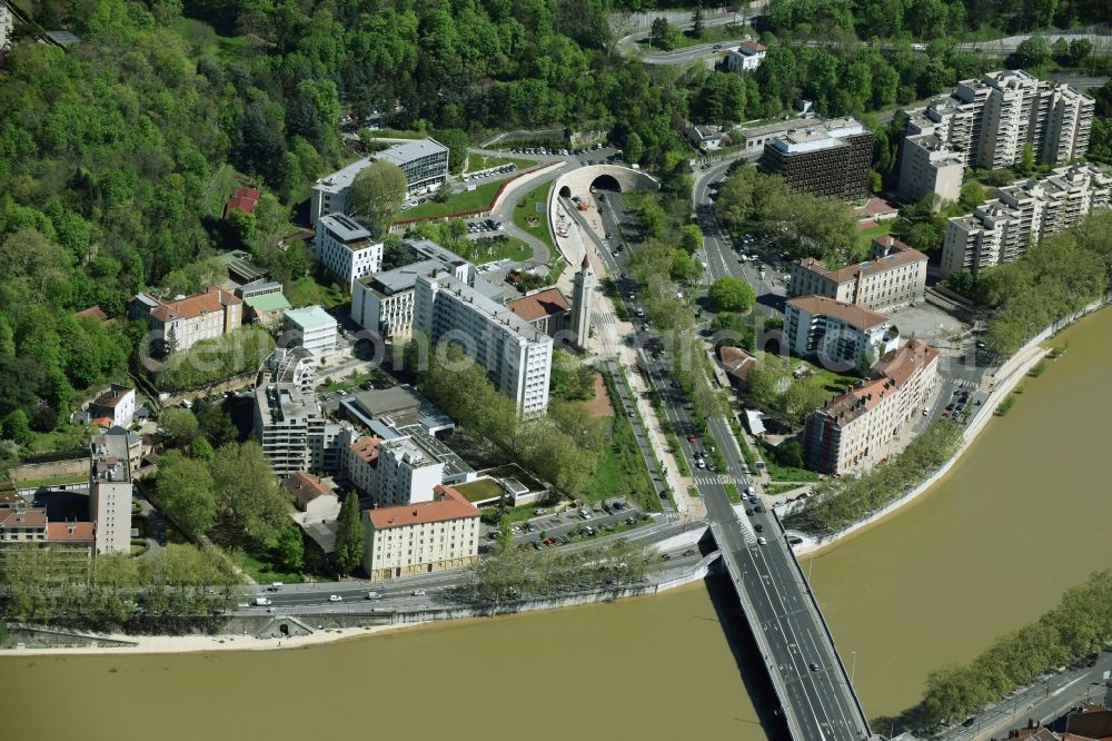 Lyon from the bird's eye view: Entry and exit area of Tunnel in del la Croix-Rousse in Lyon in Auvergne Rhone-Alpes, France